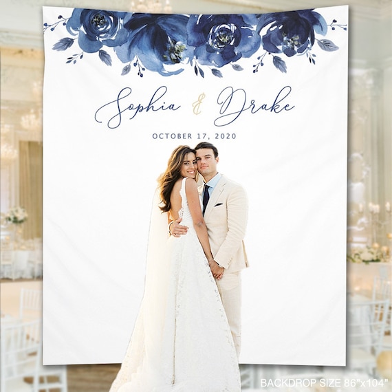 Wedding Backdrop Navy Blue Flowers Reception Backdrop Etsy