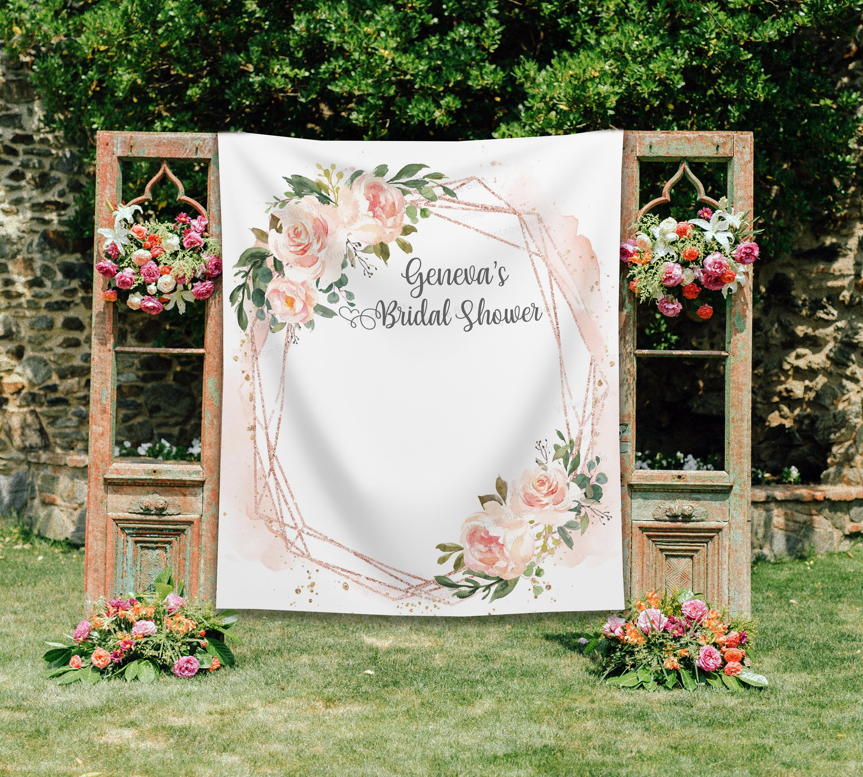 Boho Floral Bridal Shower Backdrop Geometry Bridal Shower Backdrop Bride To Be Bridal Photo Banner Blush Flowers Bridal Decor