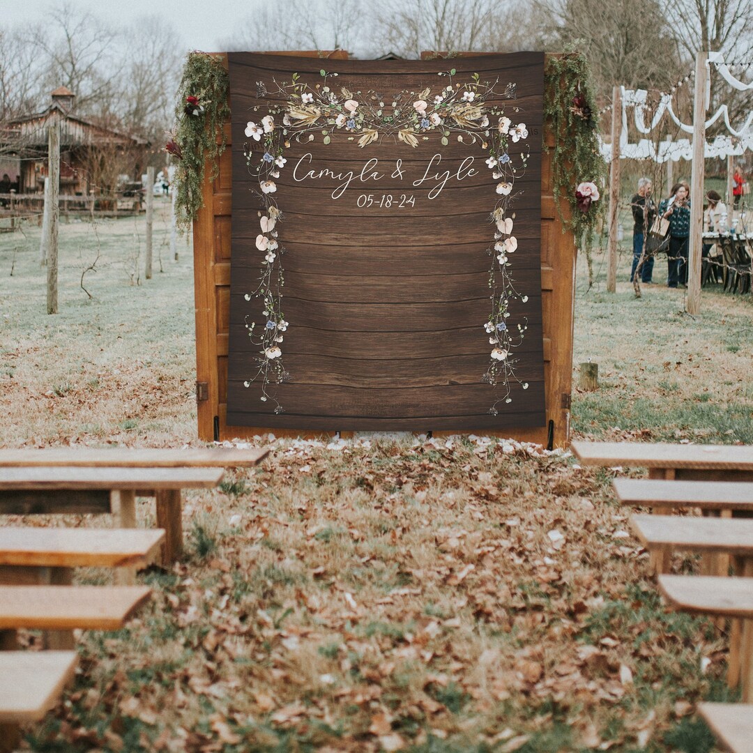 Wild Flowers Wedding Backdrop, Rustic Wood Botanical Wedding ...