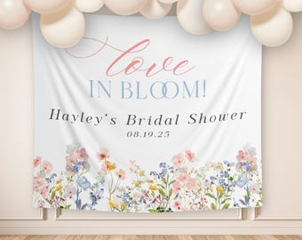 Liefde in bloei wilde bloemen bruids douche achtergrond, grillige tuin bruidsbrunch decor banner, bloementuin babyshower achtergrond - BB475