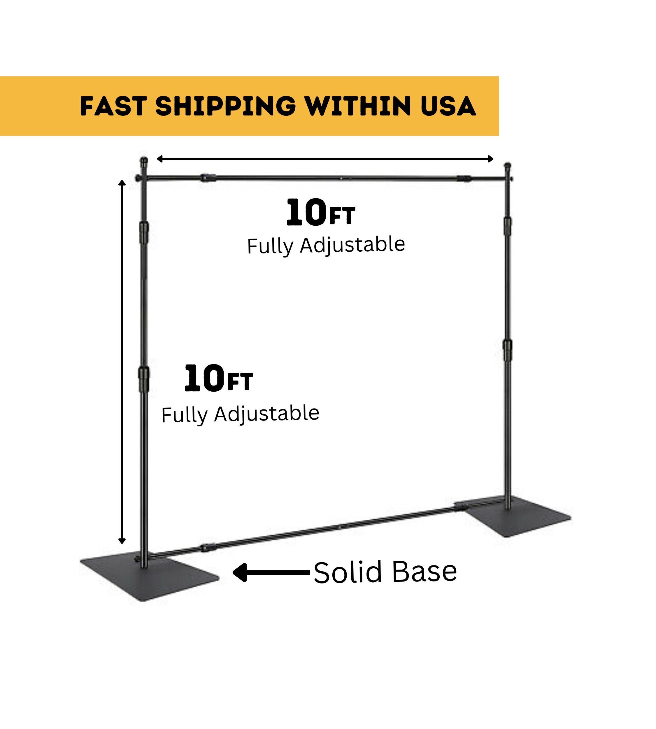 10ftx10ft Adjustable Heavy Duty Backdrop Stand, Photobooth Stand With  Weighted Steel Base, Backdrop Frame, Backdrop Stand Kit 