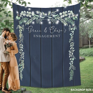 Engagement photo backdrop, we&#39;re engaged wedding shower custom backdrop, Couple shower engagement party photo booth announcement - epb23
