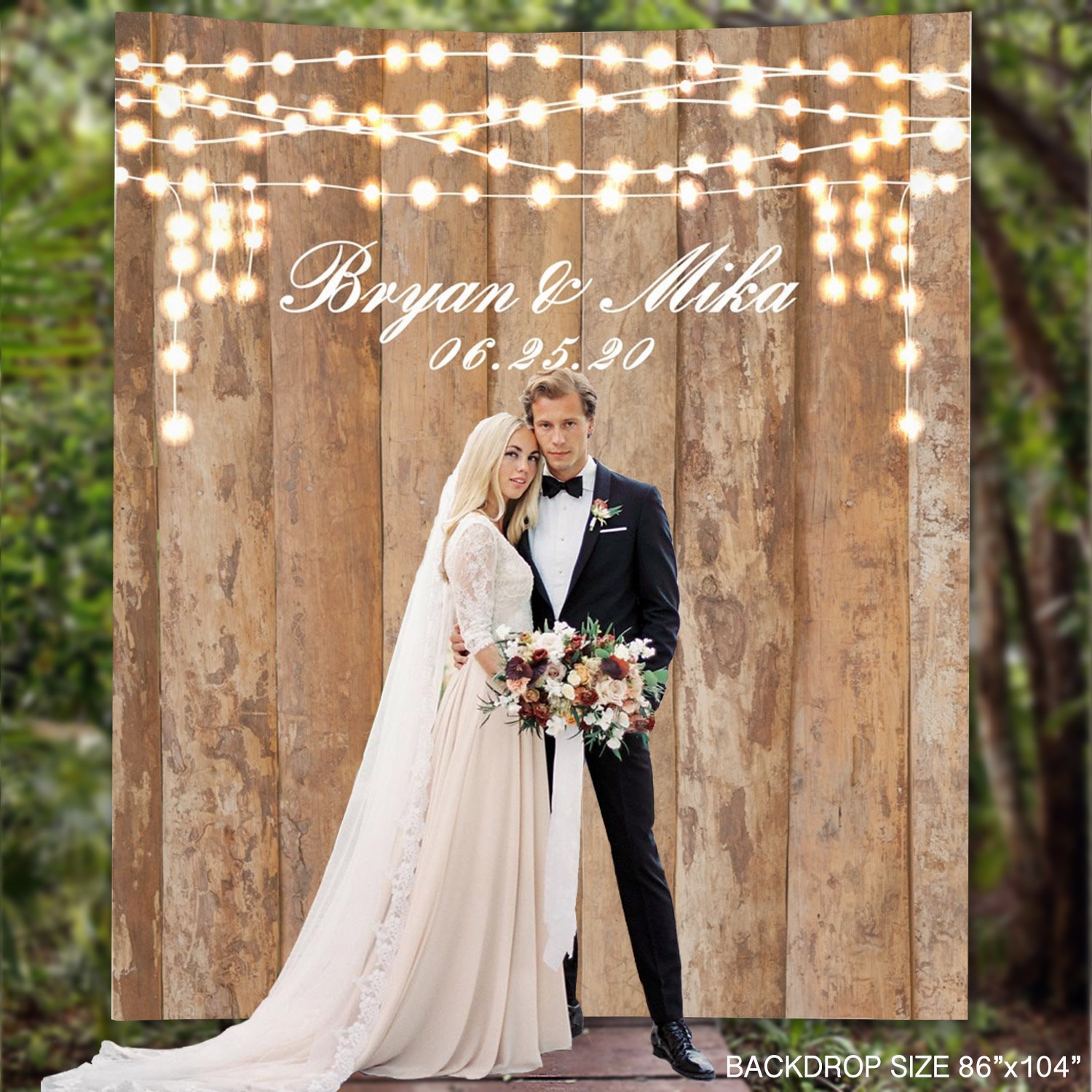 Wedding Backdrop, Rustic Wood Fairy Light Wedding Backdrop, Photo Booth Wedding Decor, Engagement Anniversary Backdrop Idea - WB4