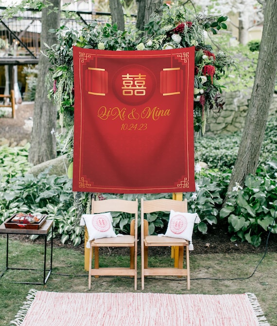 Chinese Wedding Decorations Double Happiness Wedding Backdrop Etsy