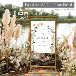 Support de plaque de bienvenue pour mariage en or 3,2 pi, toile de fond de mariage en métal, arrière-plan photo de mariage, support de cadre minimaliste, support de décoration de fête d'événement