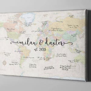 Livre d'or en toile, carte du monde rustique, livre d'or signé, thème du voyage, décoration de mariage, cadeau unique pour un mariage en couple - CGB94