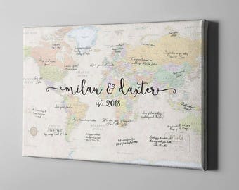 Canvas Guest Book, Rustic World Map Signature Guest Book, Travel Theme Destination Wedding Decor, Unique Gift for Wedding Couples -  CGB94