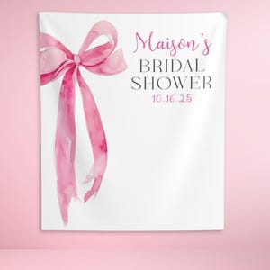 Banner per addio al nubilato con fiocco rosa Coquette, fondale per addio al nubilato con nastro color fard, decorazione per photo booth per brunch nuziale, cartello per addio al nubilato con nastro - BB464