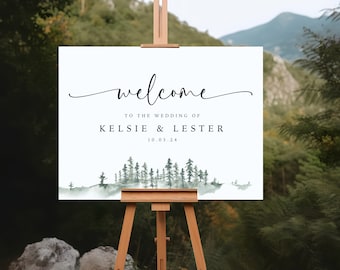 Mountain Wedding Welcome Sign, Woodland Wedding Welcome Sign, Forest Pine Ceremony, Rustic Welcome Sign, Woodland Ceremony Decor - WDS6