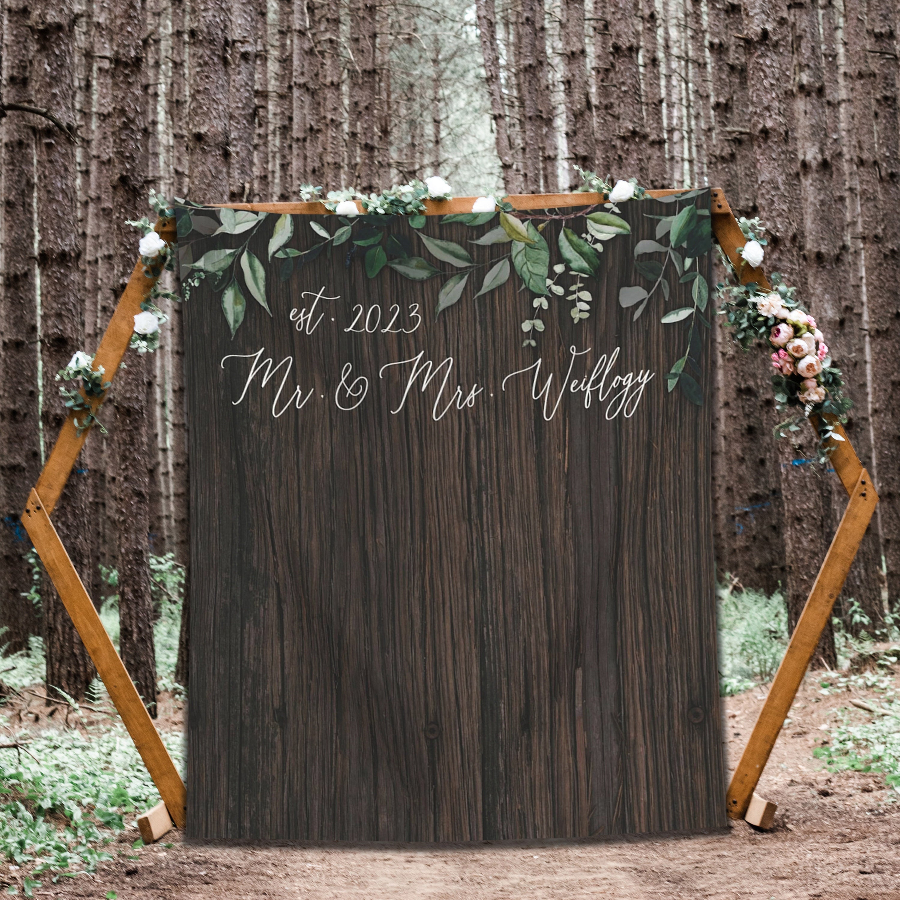Wedding Backdrop Rustic Wood Green Leafy Wedding Banner Wedding Photo Booth Background Custom Botanical Wedding Decoration