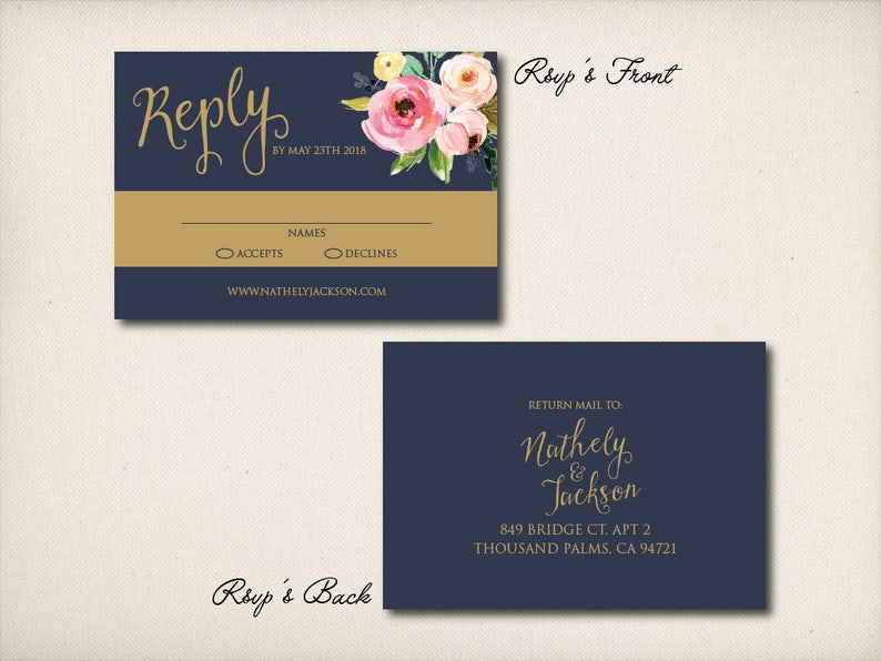 CW37 Afforable Invitation Prints Wedding Invitation Elegant Gold Invitation Sweet Medley Flowers Wedding Invitation DIY Printable PDF