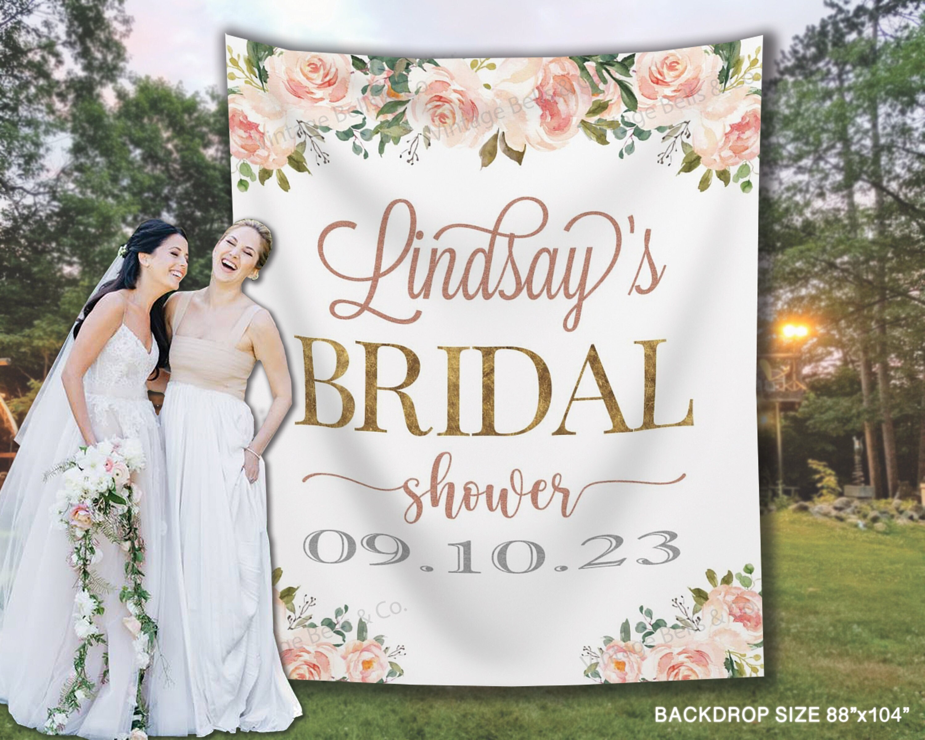Bridal shower backdrop Elegant floral bridal shower banner Backdrop for bridal shower party Boho blush bridal photo decor