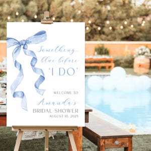 Something Blue Before I Do Bridal Sign, Coquette Bow Blue Bow Bridal Shower Sign, Bridal Shower Welcome Sign, Tying The Knot Decor - BSS38