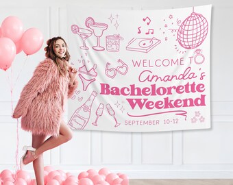 CUSTOM Bachelorette Weekend Girls Trip Backdrop, Bach Party Decorations, Bach Party Banner, Hand Drawn Bachelorette Banner - BB436
