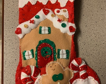 Gingerbread House Handmade Felt Christmas Stocking from Bucilla Kit