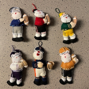 Football Players Completed Handmade Felt Christmas Ornament Set From Bucilla Kit