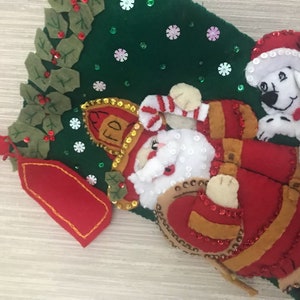 Fireman Santa Completed Handmade Felt Christmas Stocking from Bucilla Kit image 3