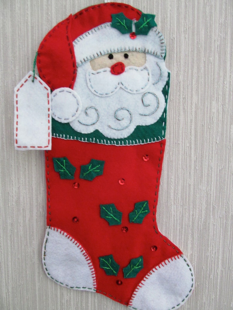 Santa Buddy Completed Handmade Felt Christmas Stocking from Bucilla Kit image 1