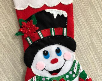 Poinsettia Snowman Handmade Felt Christmas Stocking from Design Works Kit