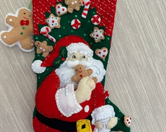 Snack Time Completed Handmade Felt Christmas Stocking from Bucilla Kit