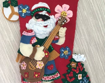 Love and Peace Santa Completed Handmade Felt Christmas Stocking from Bucilla Kit