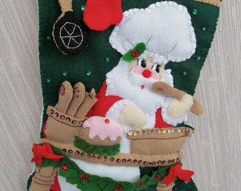 Santa Baking Completed Handmade Felt Christmas Stocking from Bucilla Kit