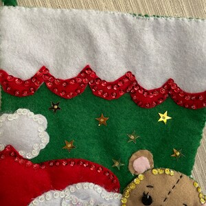 Santa and Teddy Bear Completed Handmade Felt Christmas Stocking from New Design Kit image 2