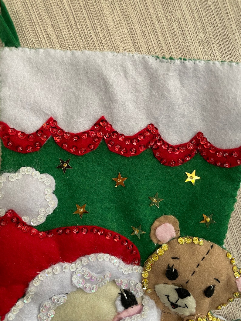 Santa and Teddy Bear Completed Handmade Felt Christmas Stocking from New Design Kit image 2