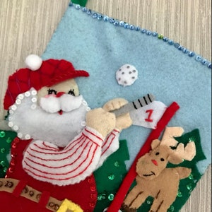 Golfing Santa Number 2 Completed Handmade Felt Christmas Stocking from Bucilla Kit image 2