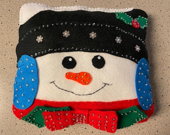 Frosty Handmade Felt Pillow