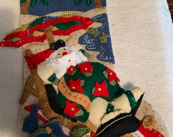 Coolin' It Santa Completed Handmade Felt Christmas Stocking from Bucilla Kit