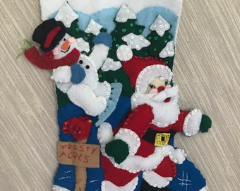 Frosty Lake Completed Handmade Felt Christmas Stocking from Bucilla Kit