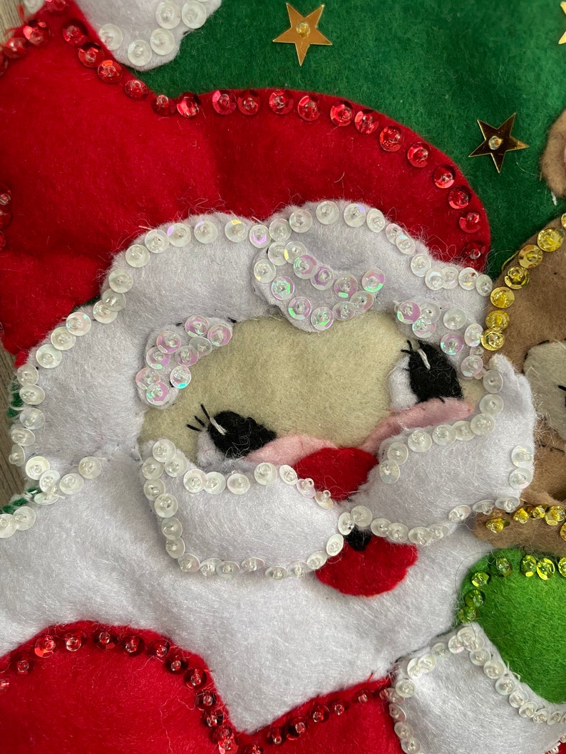 Santa and Teddy Bear Completed Handmade Felt Christmas Stocking from New Design Kit image 6