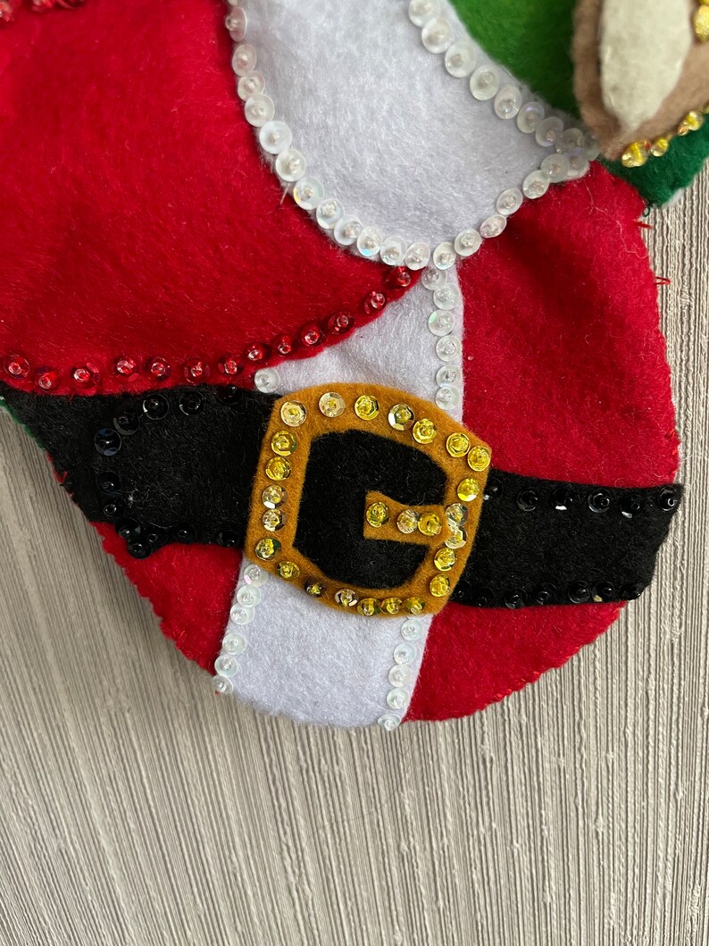 Santa and Teddy Bear Completed Handmade Felt Christmas Stocking from New Design Kit image 4