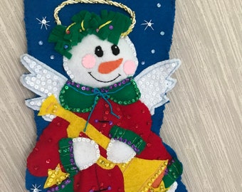 Snowlady Angel Completed Handmade Felt Christmas Stocking from Dimensions Kit