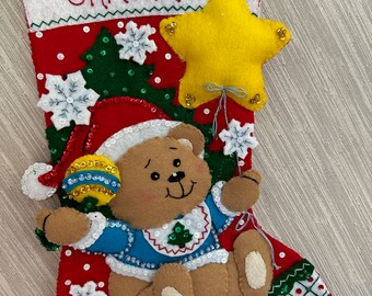 Baby Bear's Christmas Completed Handmade Felt Christmas Stocking from Bucilla Kit