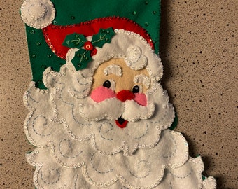 Jolly Saint Nick Completed Handmade Felt Christmas Stocking from Bucilla Kit