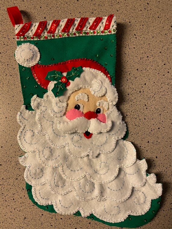 Jolly Saint Nick Completed Handmade Felt Christmas Stocking - Etsy