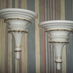 FRENCH PORCELAIN Wall Sconces-A pair in grey&#39;d blue and gold on white, simply perfecti