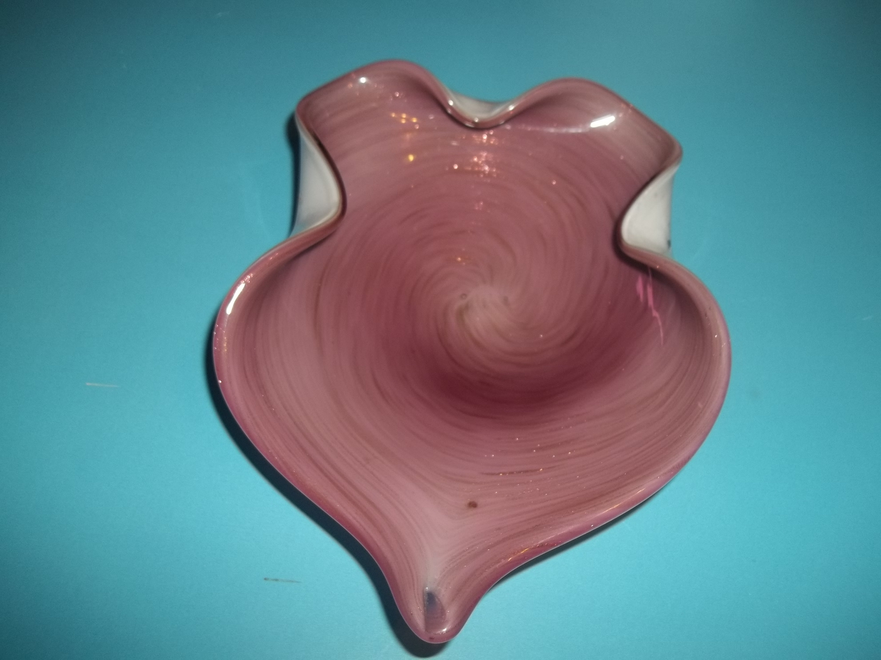 ITALIAN FOLDED RIM Cased Glass Sweetmeat Dish~barrini~unusual Lavender ...