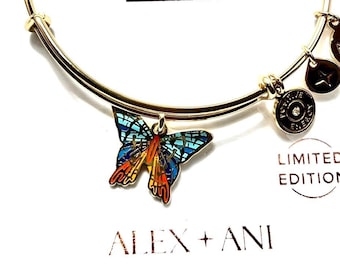 Alex and Ani - Chrysiridia Rhipheus Butterfly Charm Bangle Bracelet, Rafaelian Gold, NWT + Card & Box, Adjustable, Collector’s Gift for Her