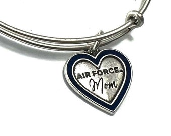 Alex and Ani - Air Force Mom Bangle Bracelet, Armed Services, Rafaelian Silver, Stackable, Adjustable, Collector’s Gift for Her, NWT
