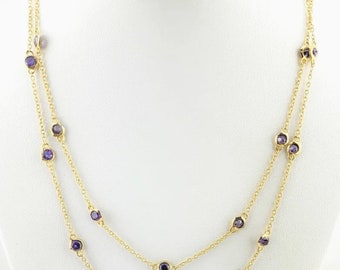 Nolan Miller Designer Station Necklace - Purple CZ and Gold - New With Tags, Gift for Her, 37” Long