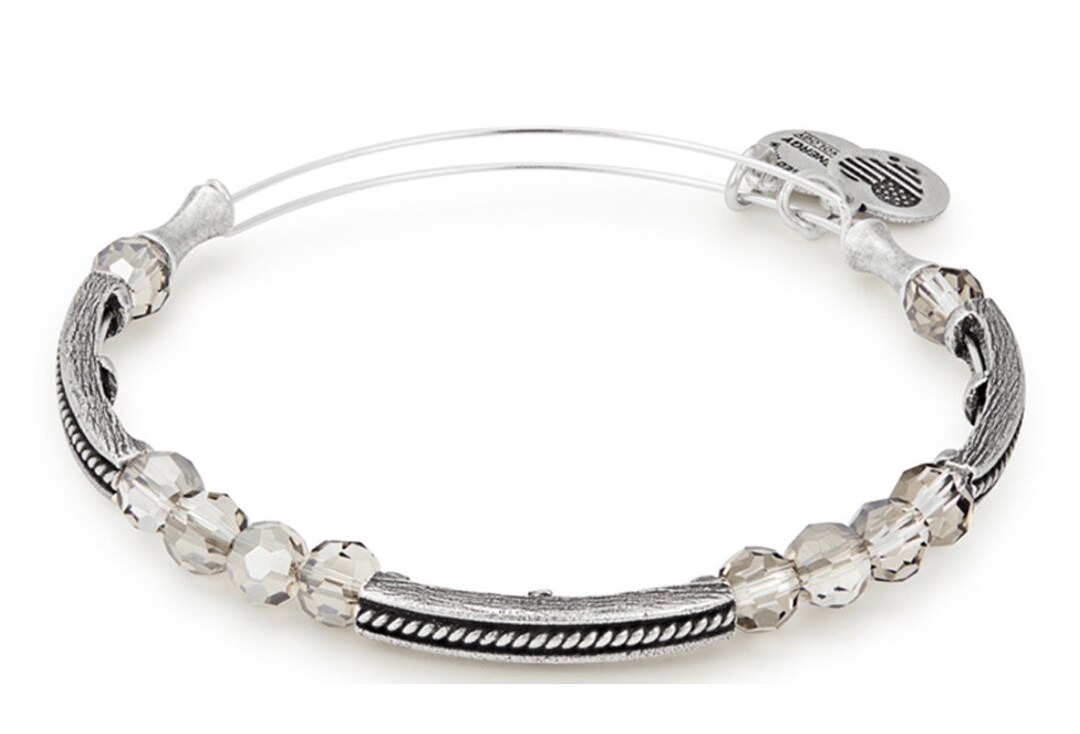 Alex and Ani Moon Glacial Rafaelian Silver Beaded Bangle Bracelet, Adjustable, Collectors Gift