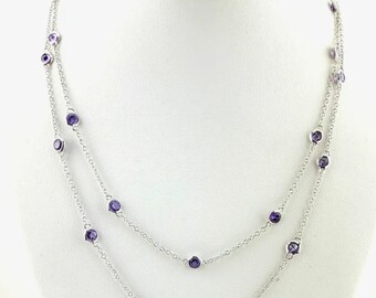 Nolan Miller Designer Station Necklace - Purple CZ and Silver - New Without Tags, Gift for Her, 37” Long