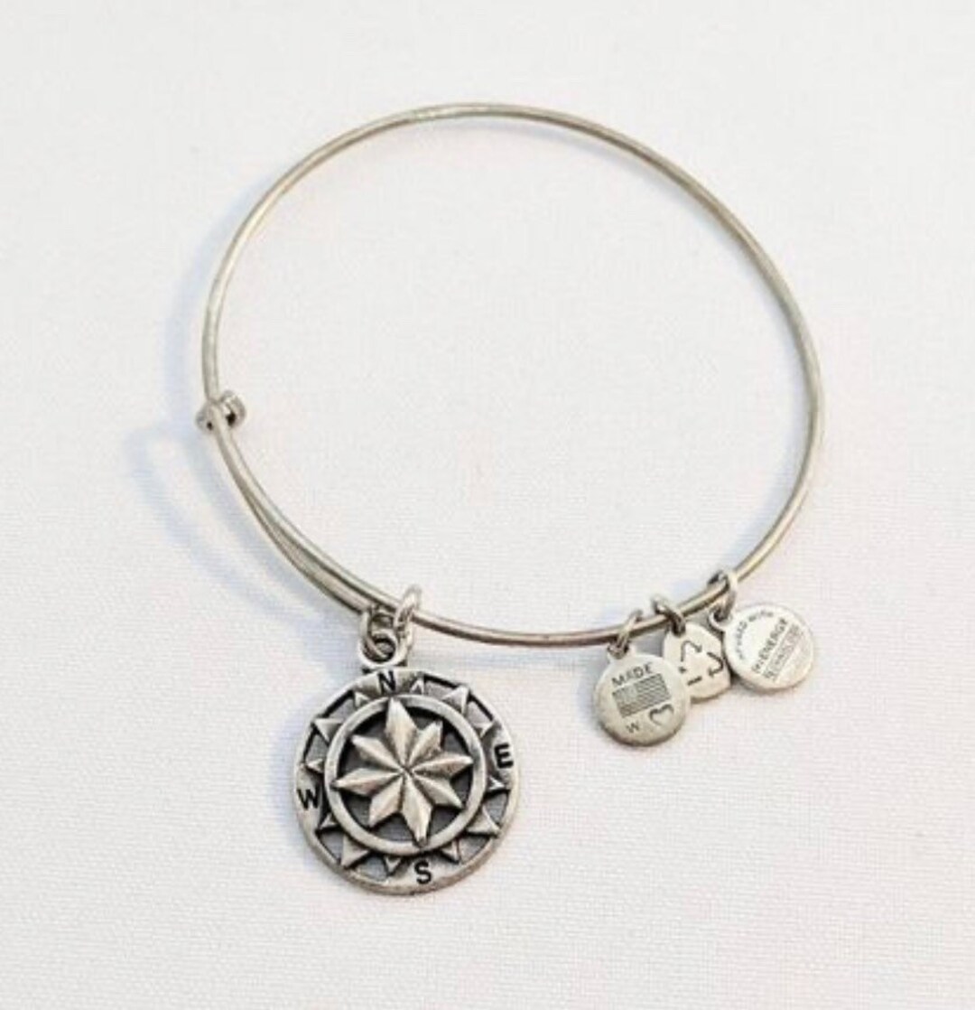 Alex and Ani Compass Charm Silver Bangle Bracelet, 3 Different Styles