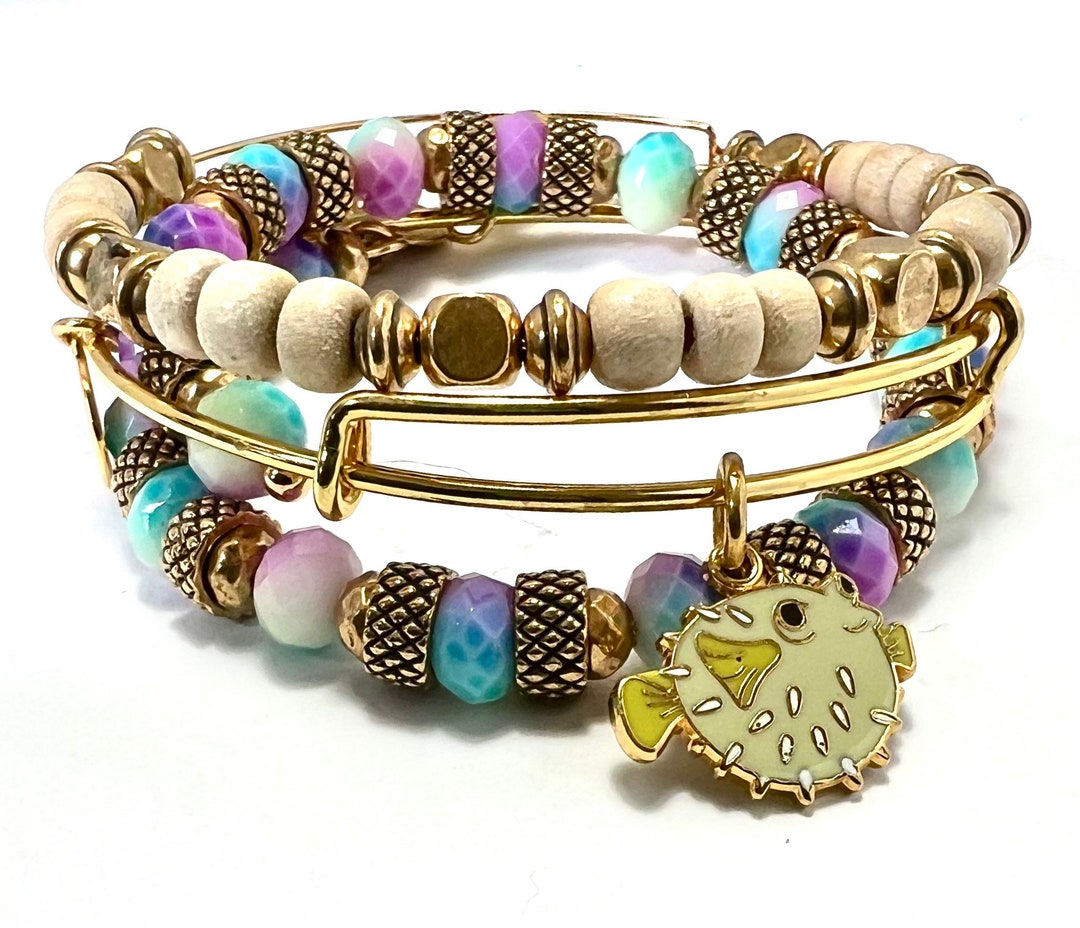 Alex and Ani Puffer Fish Beaded Rafaelian Antique Gold Wrap - Etsy UK