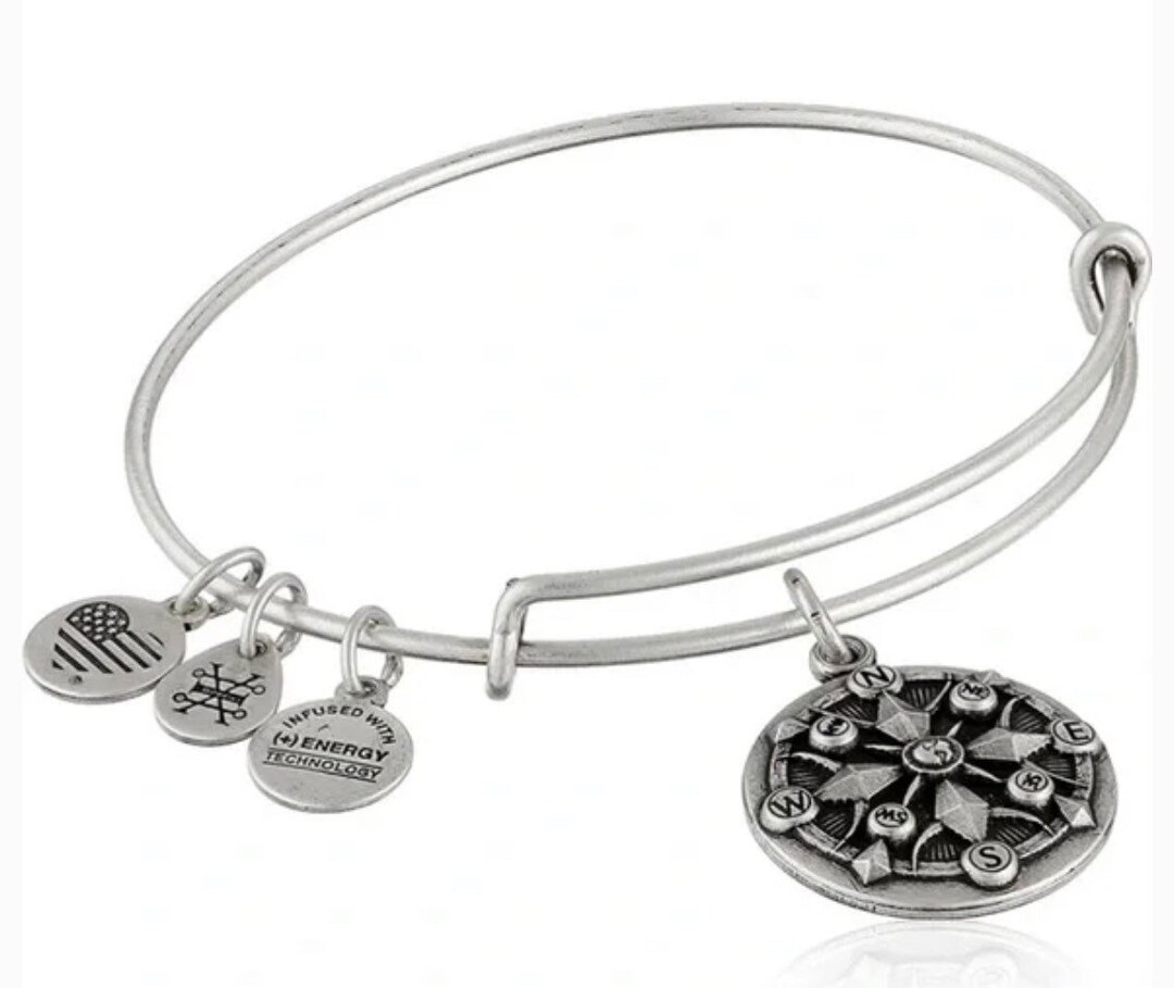 Alex and Ani Compass Charm Silver Bangle Bracelet, 3 Different Styles