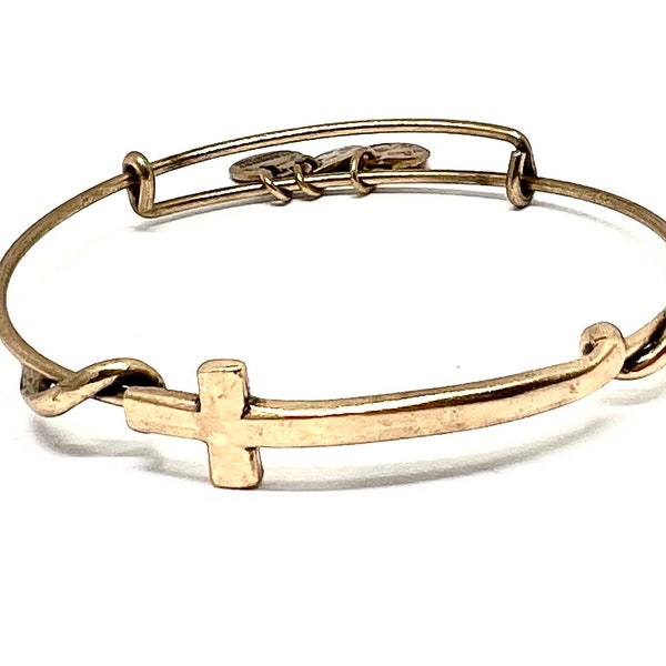 Alex and Ani - Sideways Cross Wrap Wire Bangle Bracelet Rafaelian Silver/Gold®, Collector’s Adjustale Bracelet, Gift for Her