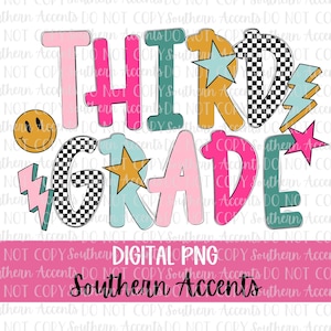 3e leerjaar retro png, derde leerjaar, terug naar school sublimatieontwerp, leraar kleurrijke student png, 3e leerjaar smileysterren retro png